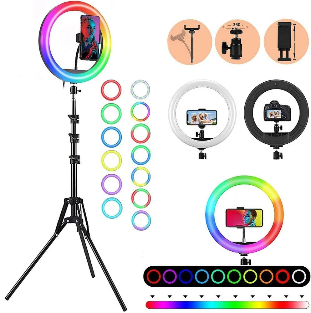 RGB Ring LED Light with Mobile Holder For Creators, Makeup & Videos